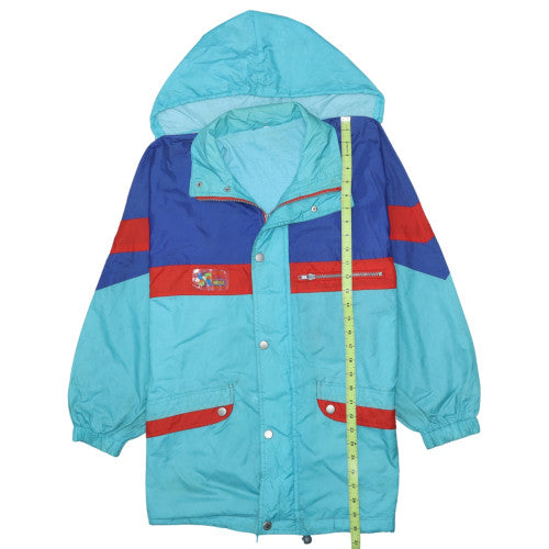 Brugi Women's Blue 90s Hooded Long Parka Jacket M Retro Winter Coat