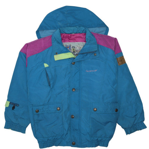 Rucanor Women Blue Pink Hooded Puffer Jacket Size M Retro 90s Style