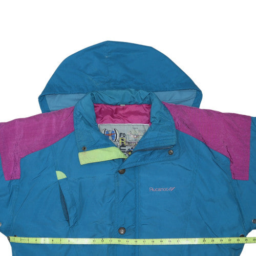 Rucanor Women Blue Pink Hooded Puffer Jacket Size M Retro 90s Style