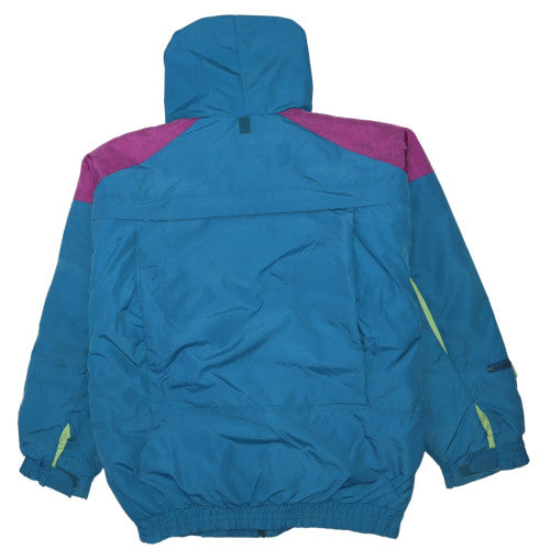 Rucanor Women Blue Pink Hooded Puffer Jacket Size M Retro 90s Style