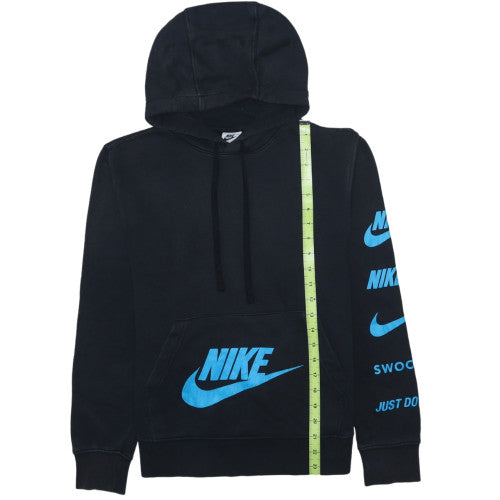 Nike Mens Black XS Pullover Hoodie Blue Logo Graphic Print