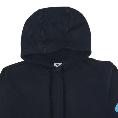 Nike Mens Black XS Pullover Hoodie Blue Logo Graphic Print