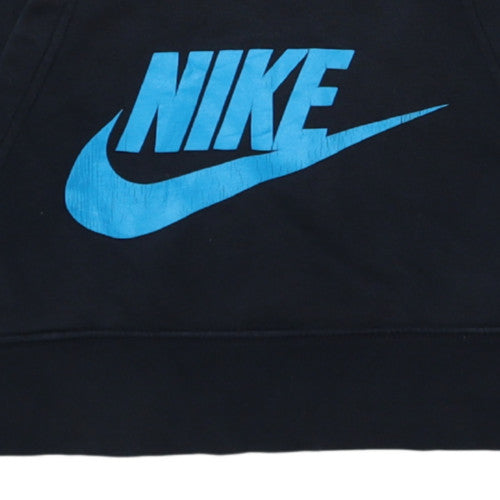 Nike Mens Black XS Pullover Hoodie Blue Logo Graphic Print