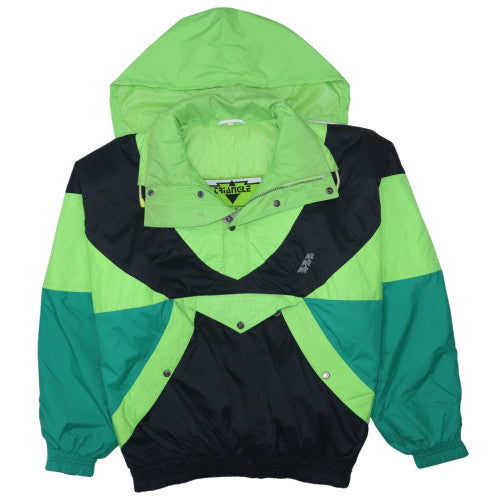Triangle Mens Green Black Windbreaker Hooded Anorak Jacket Size M