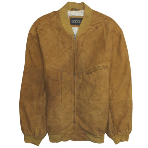 Barisal Mens Brown Suede Leather Bomber Jacket Lined Zip Up L