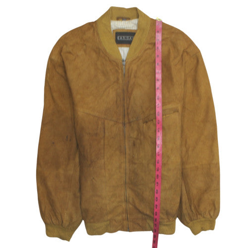 Barisal Mens Brown Suede Leather Bomber Jacket Lined Zip Up L