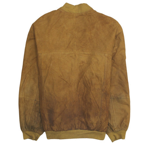 Barisal Mens Brown Suede Leather Bomber Jacket Lined Zip Up L