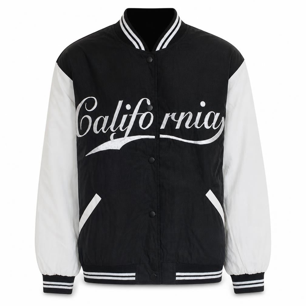 Front view of Primark Men Black Varsity Jacket California Embroidered M