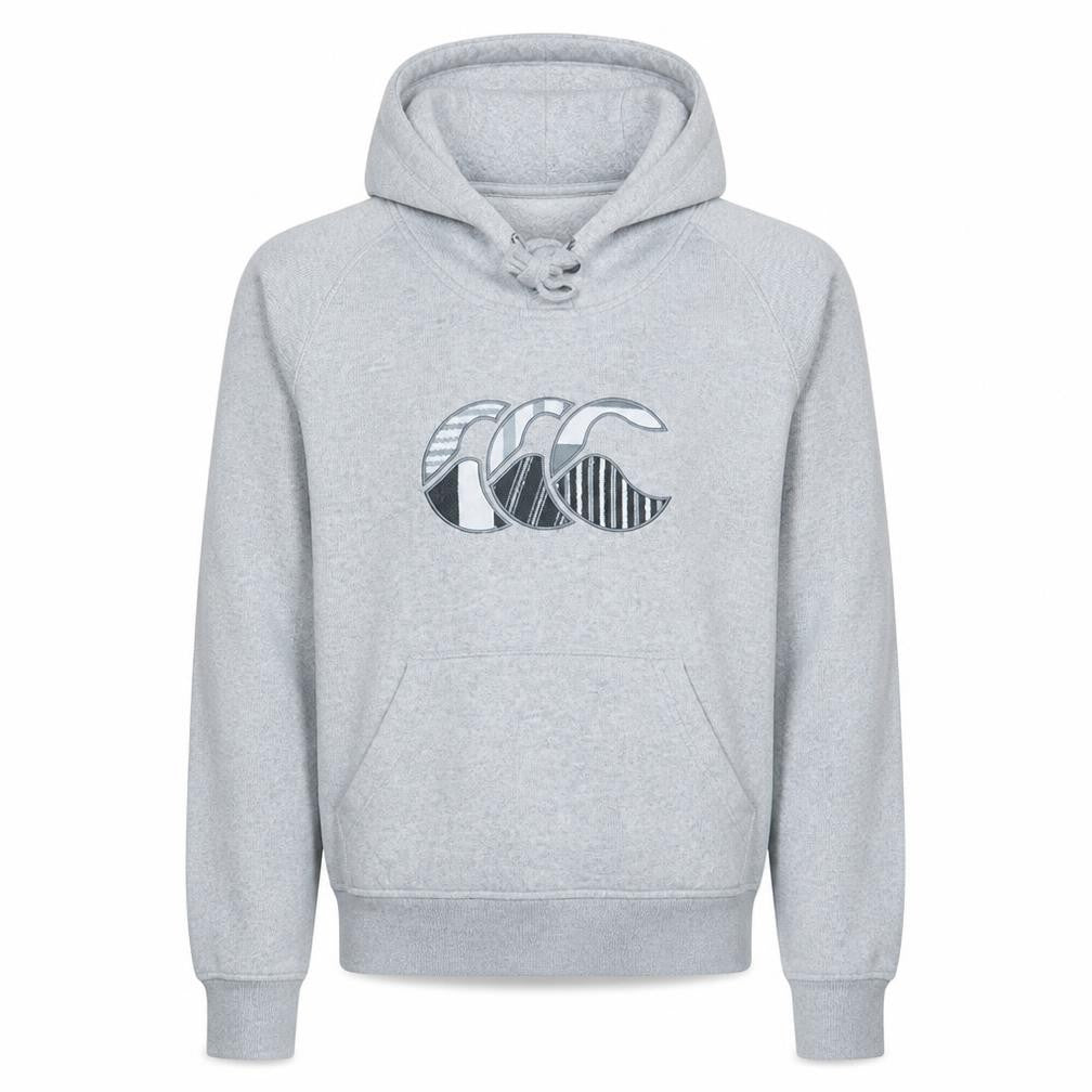 Front view of Canterbury women’s grey pullover hoodie, size UK 10, regular fit