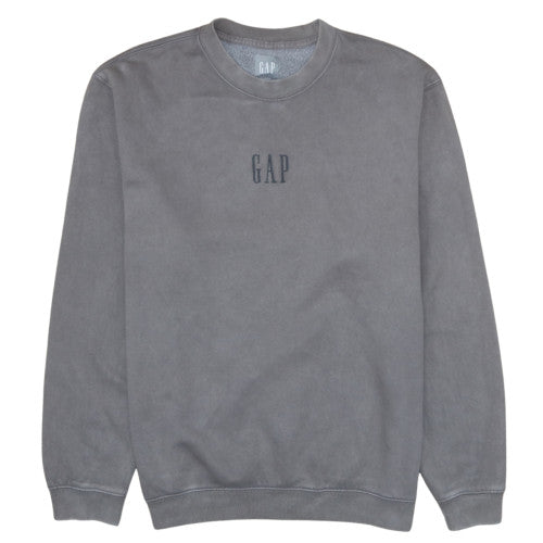 GAP Men Grey Logo Crew Neck Fleece L Pullover Sweatshirt