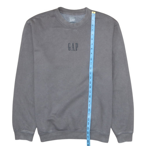GAP Men Grey Logo Crew Neck Fleece L Pullover Sweatshirt
