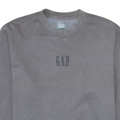 GAP Men Grey Logo Crew Neck Fleece L Pullover Sweatshirt