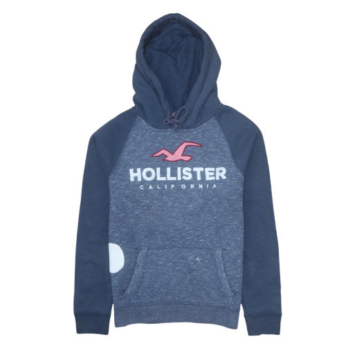 Hollister Men Blue Pullover Hoodie S Logo Graphic Cotton Blend