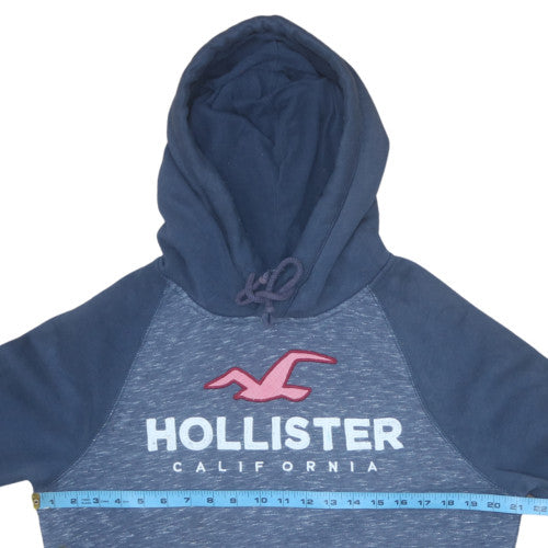 Hollister Men Blue Pullover Hoodie S Logo Graphic Cotton Blend
