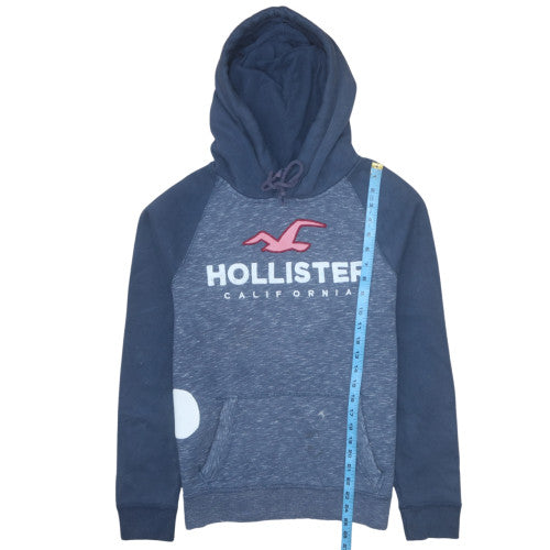 Hollister Men Blue Pullover Hoodie S Logo Graphic Cotton Blend