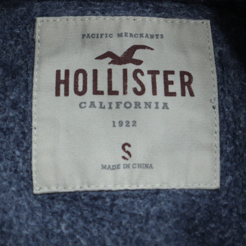 Hollister Men Blue Pullover Hoodie S Logo Graphic Cotton Blend