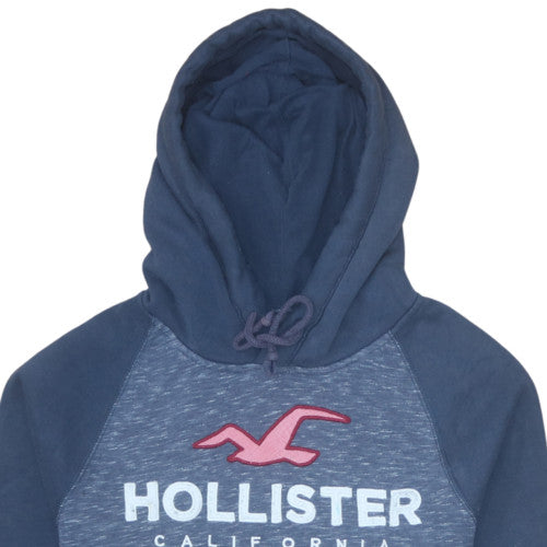 Hollister Men Blue Pullover Hoodie S Logo Graphic Cotton Blend