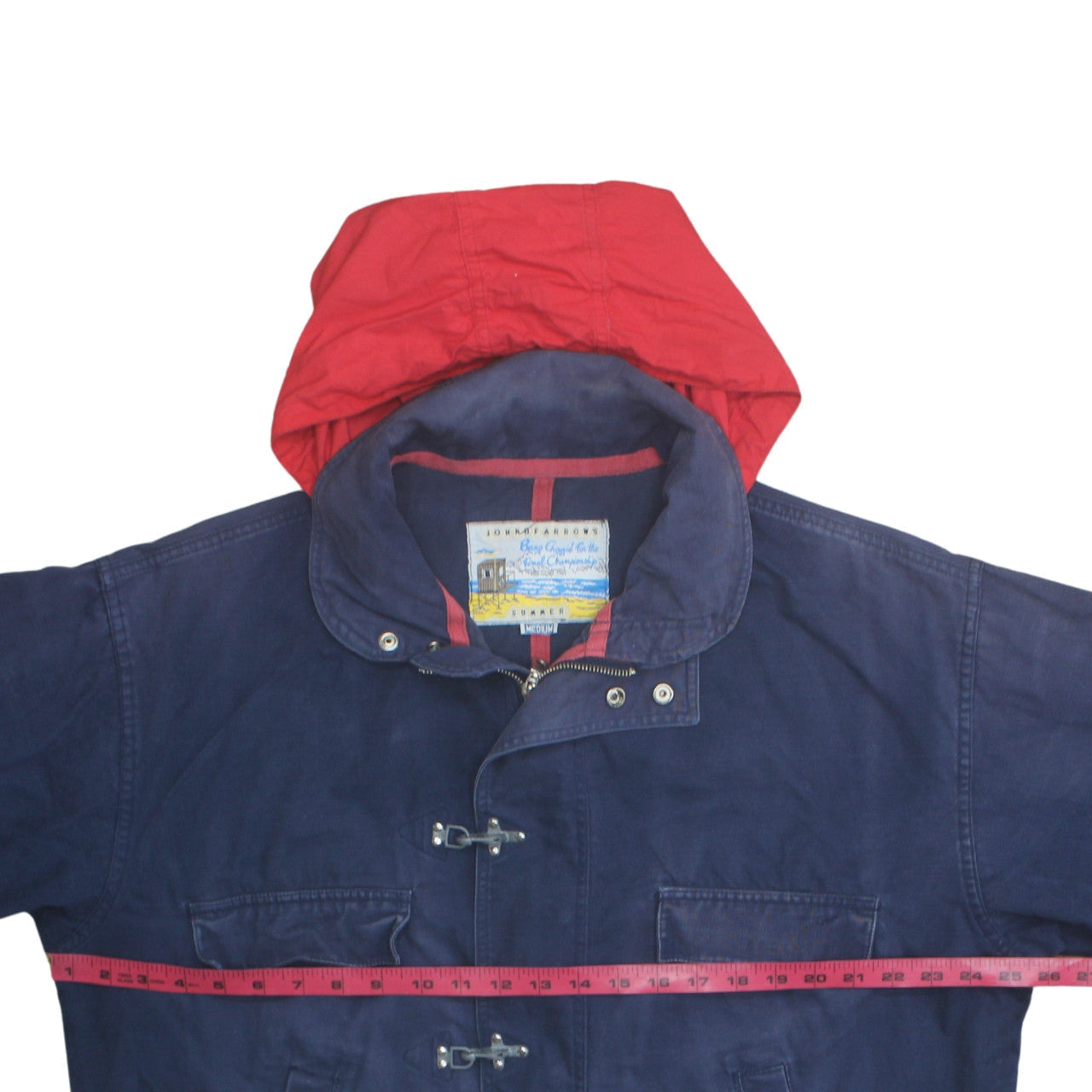 John O'Farrows Men's Blue Red Hooded Parka Jacket Medium Cotton Nautical