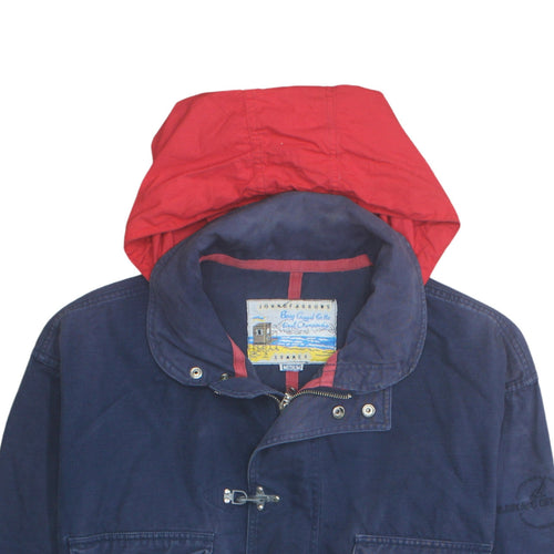 John O'Farrows Men's Blue Red Hooded Parka Jacket Medium Cotton Nautical