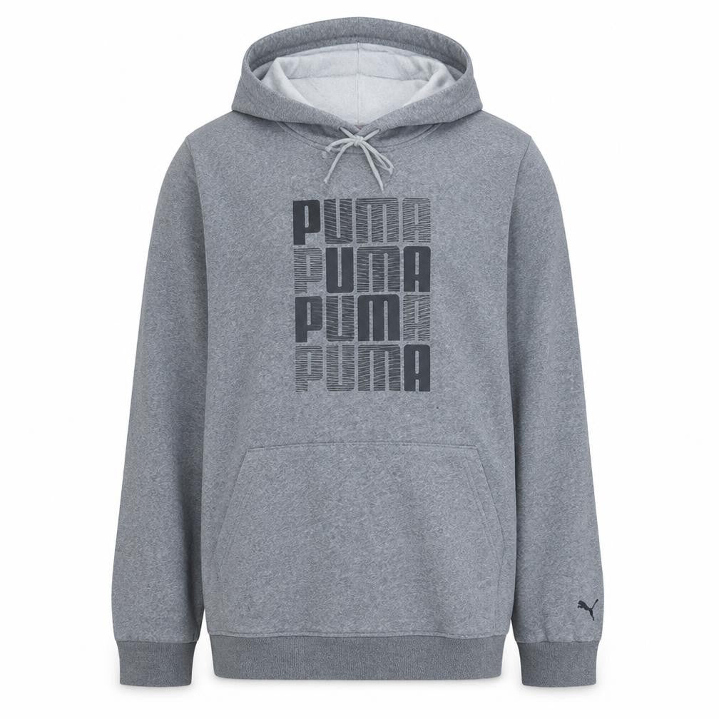 Front view of Puma Men's Grey XL Pullover Hoodie Sweatshirt Fleece Logo