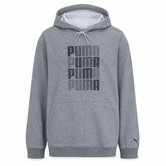 Front view of Puma Men's Grey XL Pullover Hoodie Sweatshirt Fleece Logo