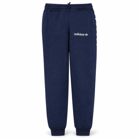 Front view of adidas boys’ blue jogger fleece activewear trousers 13-14 years