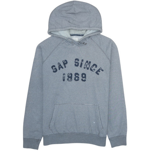 GAP Mens Grey Pullover Hoodie L Logo Print Fleece Sweatshirt