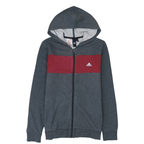 Adidas Boys Grey & Red Full Zip Hoodie Size 13-14 Years Cotton Blend