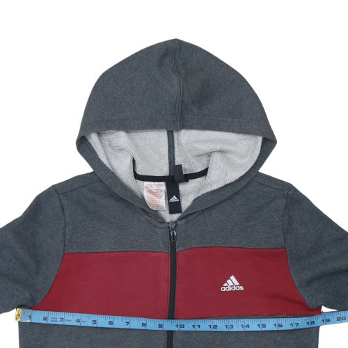 Adidas Boys Grey & Red Full Zip Hoodie Size 13-14 Years Cotton Blend