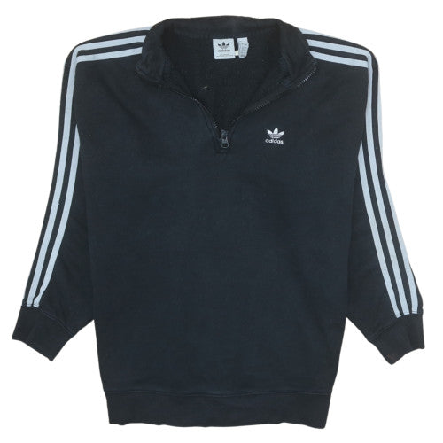 Adidas Women Black 1/4 Zip Sweatshirt UK 8 Classic Logo Pullover