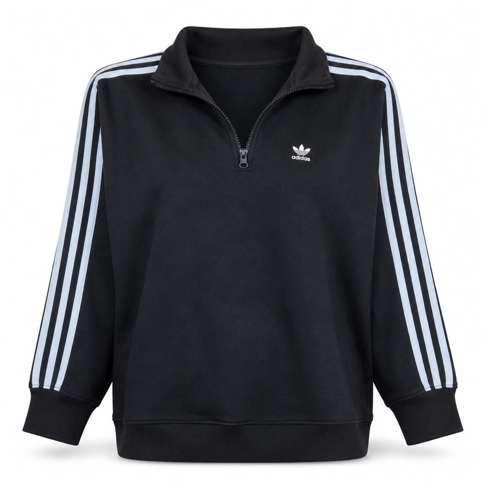 Front view of Adidas Women Black 1/4 Zip Sweatshirt UK 8 Classic Logo Pullover