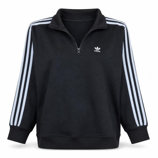 Front view of Adidas Women Black 1/4 Zip Sweatshirt UK 8 Classic Logo Pullover