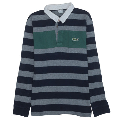Lacoste Men's Blue Striped Collared Henley Sweatshirt XL
