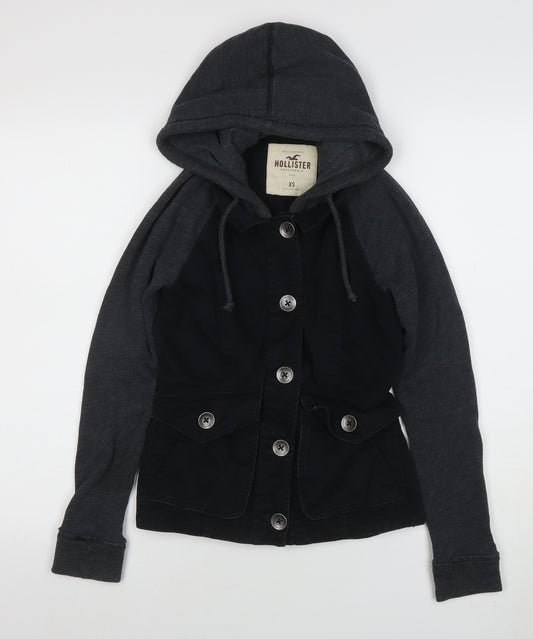 Hollister Women’s Black XS Hooded Cotton Blend Button Jacket