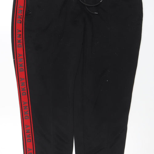 DKNY Men's Black L Track Pants with Red Logo Trim Elastic Waist