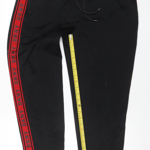 DKNY Men's Black L Track Pants with Red Logo Trim Elastic Waist