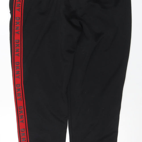 DKNY Men's Black L Track Pants with Red Logo Trim Elastic Waist