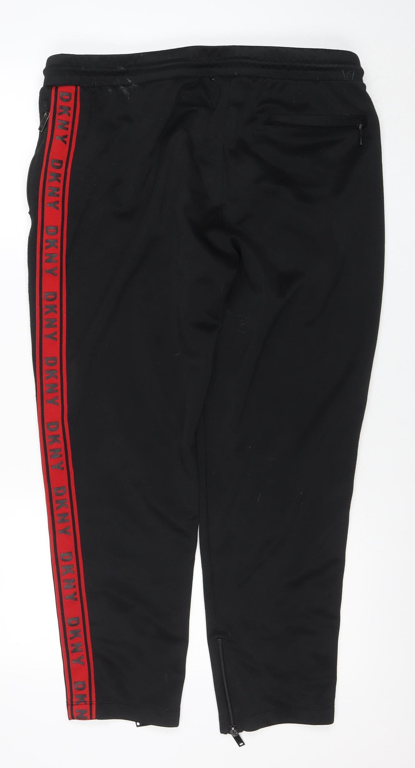 DKNY Men's Black L Track Pants with Red Logo Trim Elastic Waist