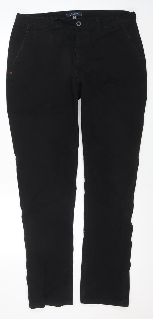 Kangol Men's Black Chino Trousers Size 36L Cotton Regular Fit