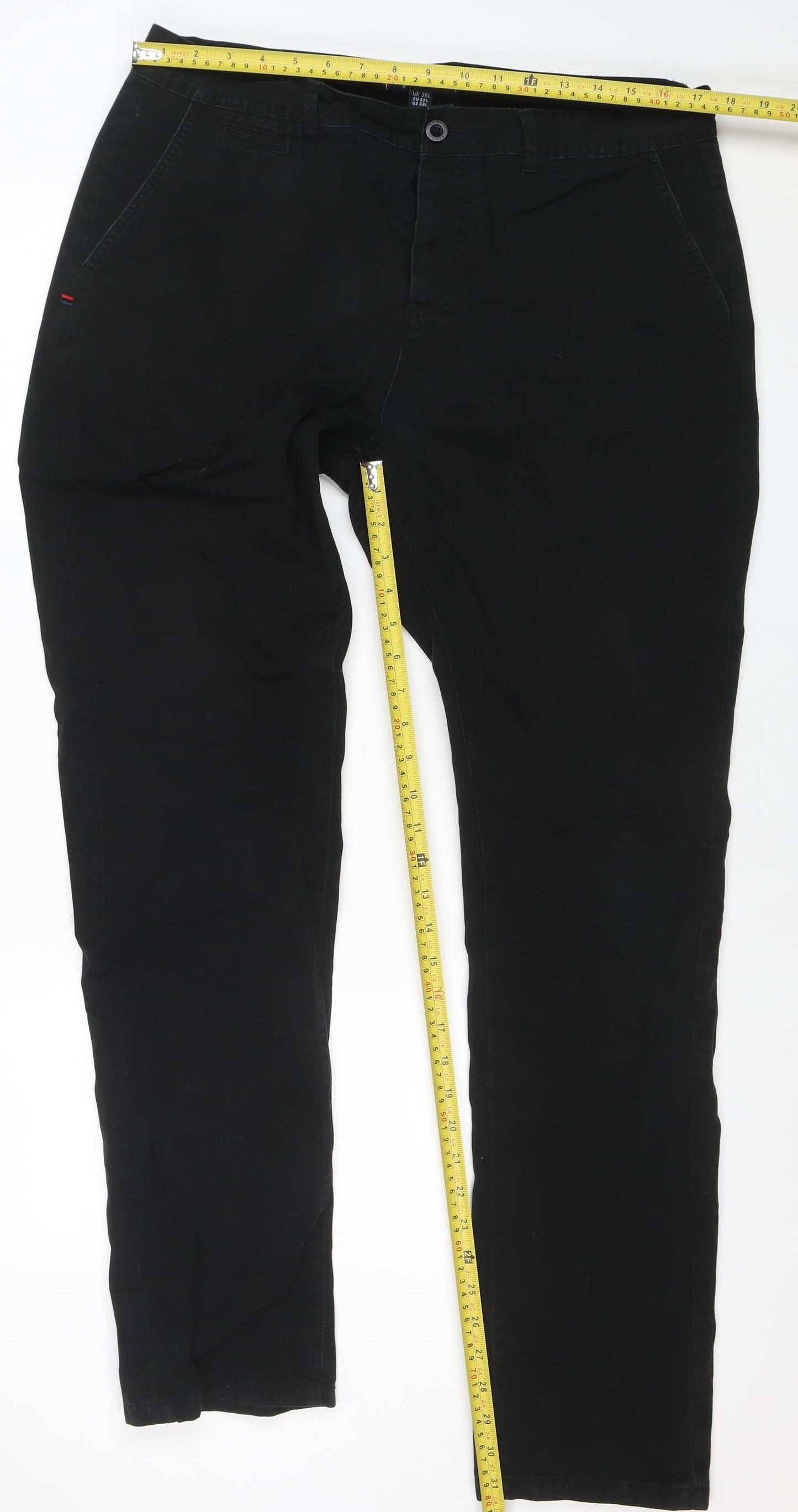 Kangol Men's Black Chino Trousers Size 36L Cotton Regular Fit