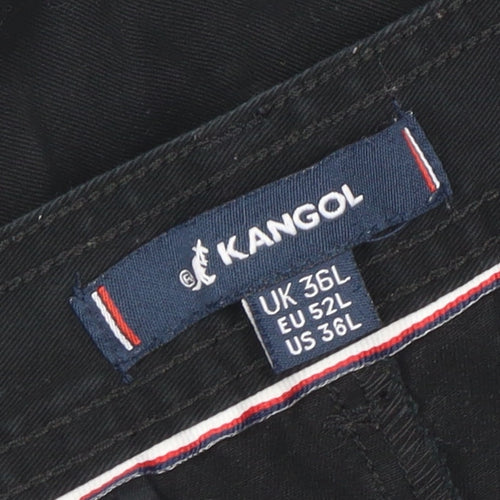Kangol Men's Black Chino Trousers Size 36L Cotton Regular Fit