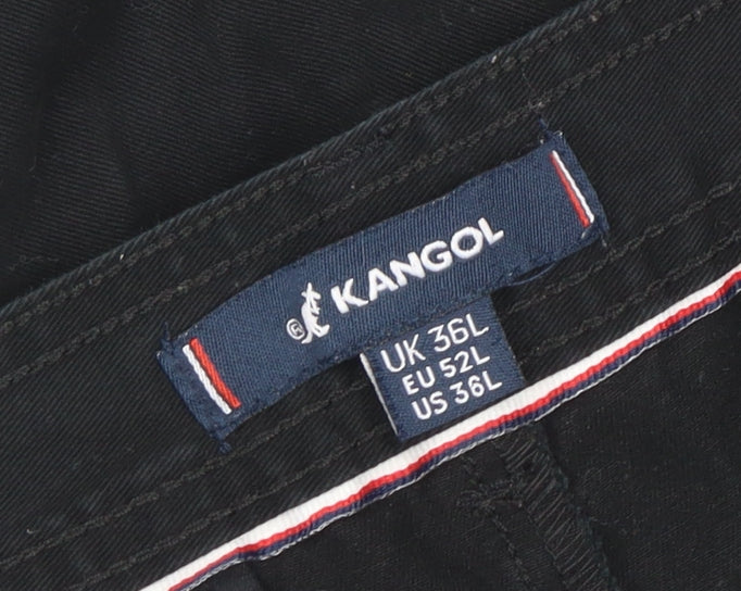 Kangol Men's Black Chino Trousers Size 36L Cotton Regular Fit