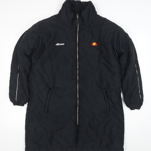 Ellesse Women's Black Long Puffer Coat UK 10 Full Zip Lined Winter Jacket