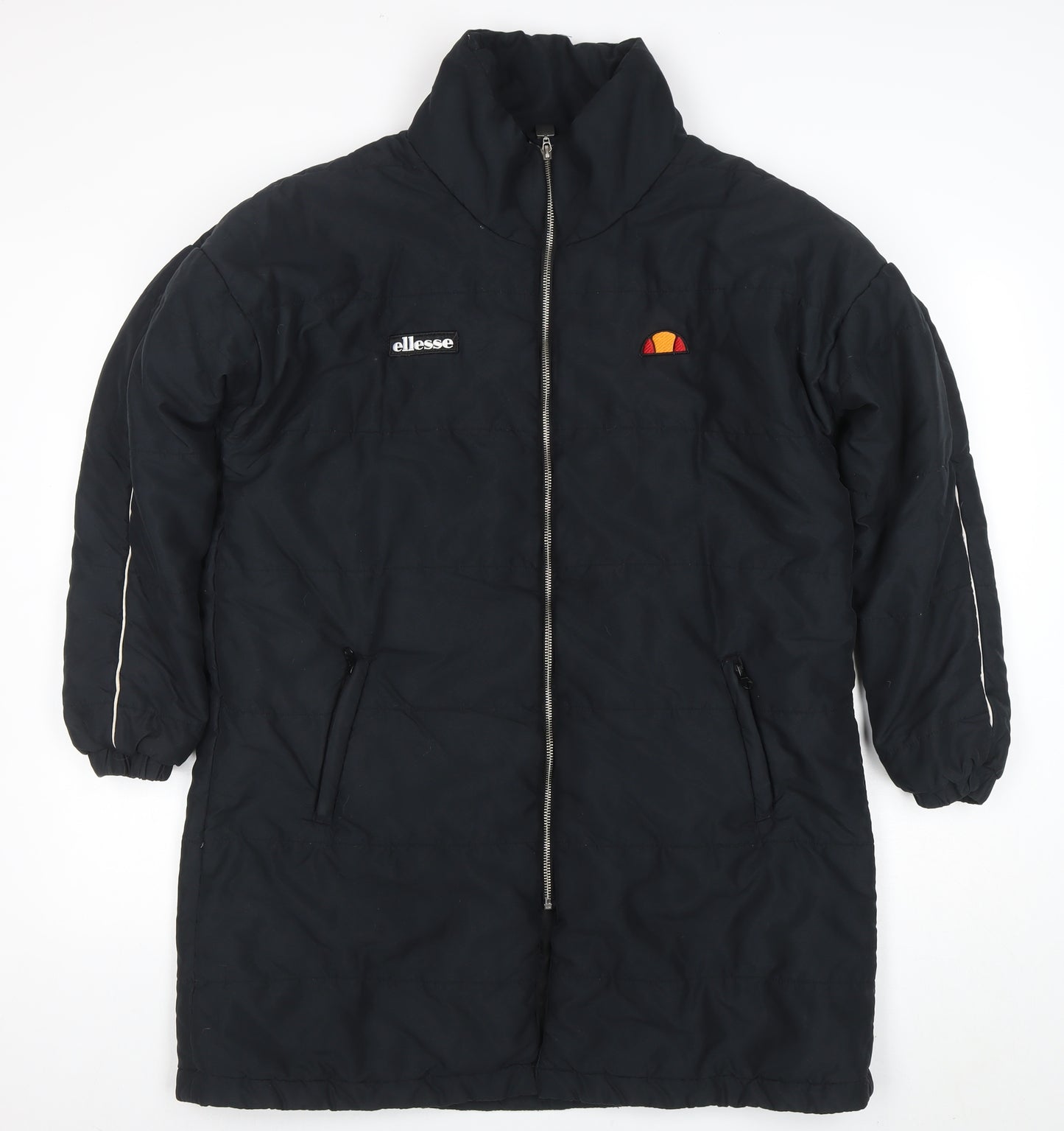 Ellesse Women's Black Long Puffer Coat UK 10 Full Zip Lined Winter Jacket