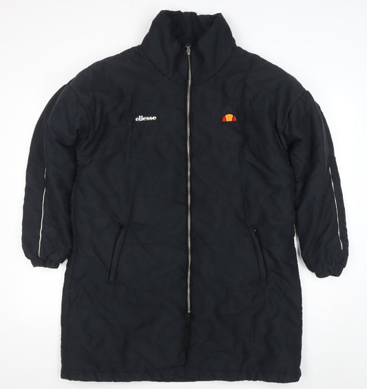 Ellesse Women's Black Long Puffer Coat UK 10 Full Zip Lined Winter Jacket