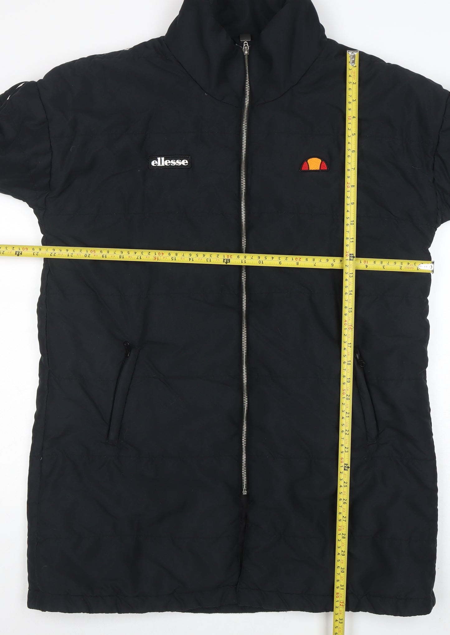 Ellesse Women's Black Long Puffer Coat UK 10 Full Zip Lined Winter Jacket