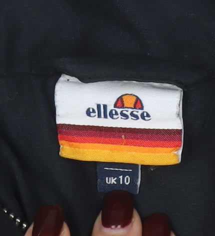 Ellesse Women's Black Long Puffer Coat UK 10 Full Zip Lined Winter Jacket