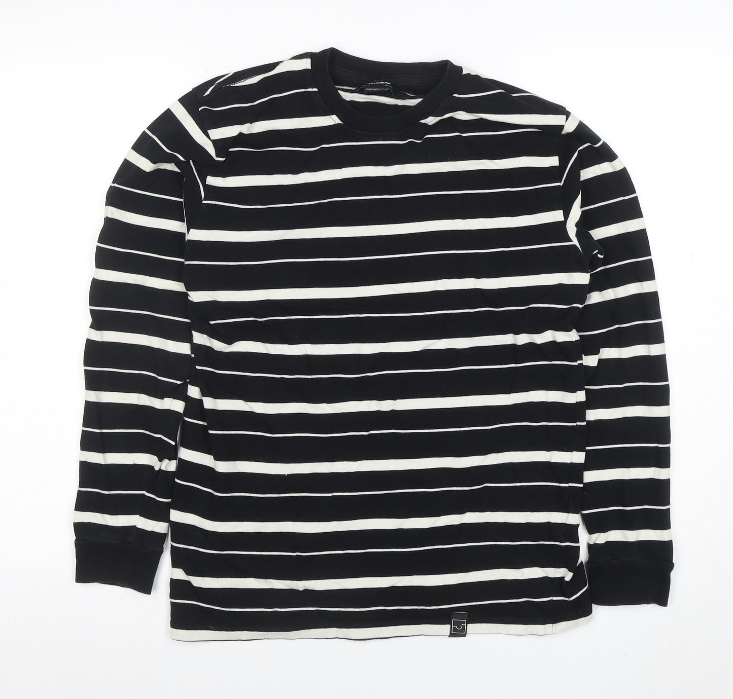 Pull & Bear Women’s Black Striped Long Sleeve Cotton T-Shirt Size 10