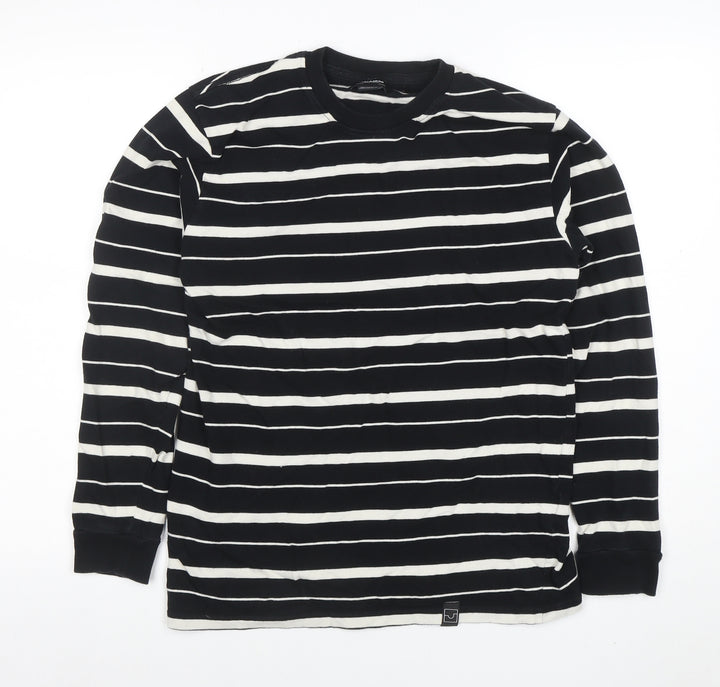 Pull & Bear Women’s Black Striped Long Sleeve Cotton T-Shirt Size 10