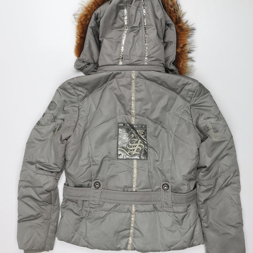 Sportalm Womens Grey Hooded Belted Puffer Jacket Size 8